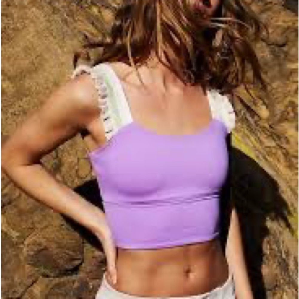 FP movement time out tank free people Lavender Ruffle Strap Bandeau Crop Top